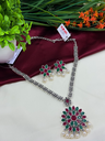 Long Ruby Green Floral Necklace Set 