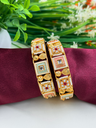Mint and Peach Bangles with Pearl Work 