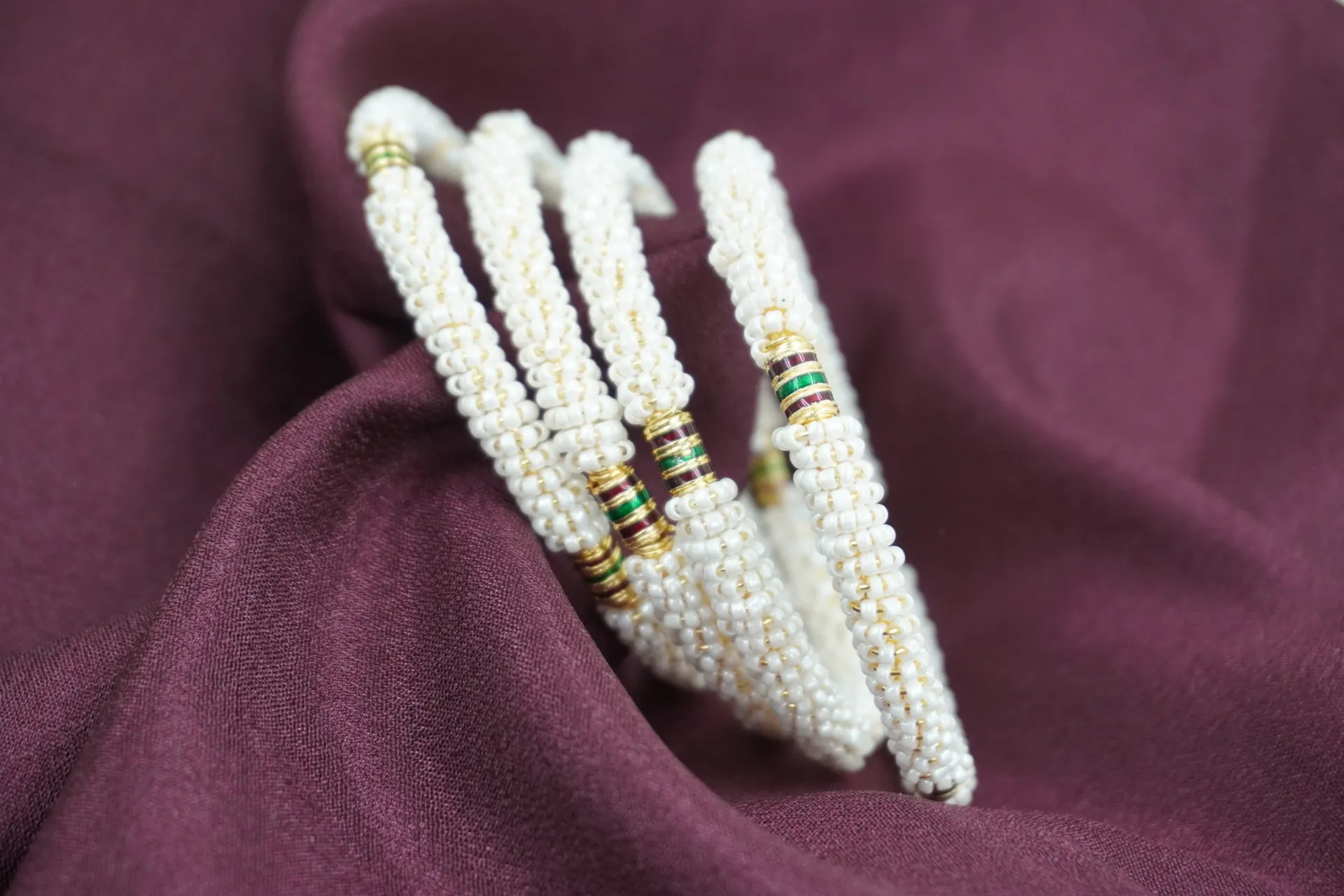 QC Jewels Elegant Pearl & Gold Tone Indian Bangles D12 (2.4)