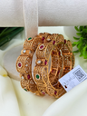 Mesh Design Gold Bangles with Multi-Stone Embellishments