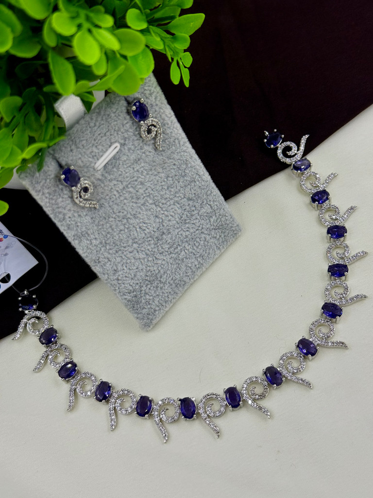Elegant Slim Silver AD Necklace Set 