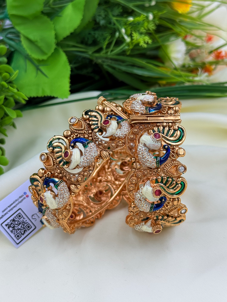 Peacock Design Antique Gold Kada Set