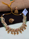 Temple Inspired Beaded Necklace Set with Ruby & Emerald Stones