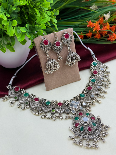 Ruby Green Bids mirror Oxidized Jewellery 