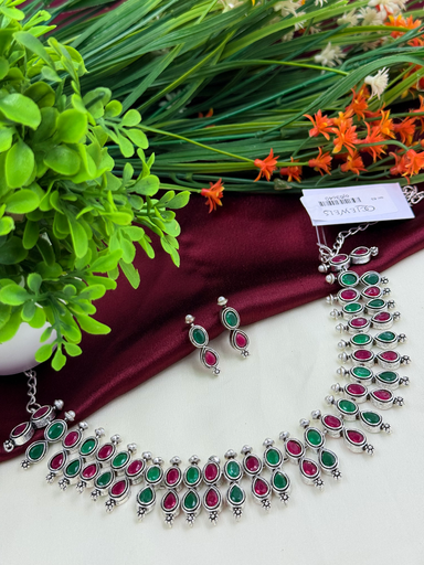 Green Ruby Oxidized Necklace set 