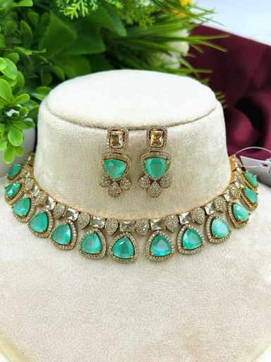Elegant Designer Stone-Studded Choker Necklace Set with Earrings