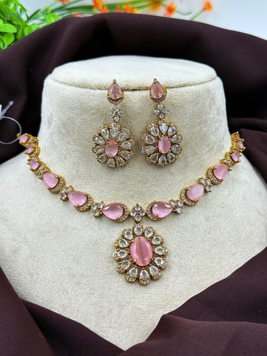 Floral Designer Necklace Set with Intricate Teardrop Stones