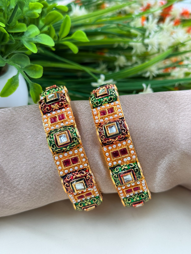 Bangles With Green And Mehroon Meenakari Work 