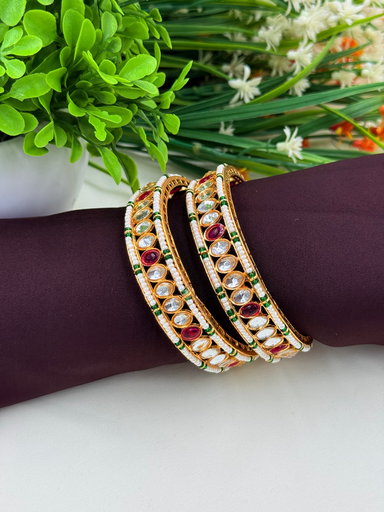 Elegant Bangles With Silver and Ruby Kundan Work 