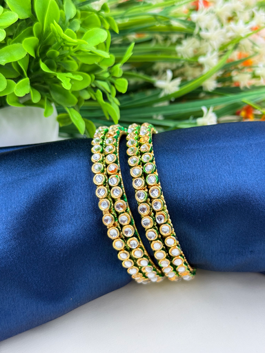 Bangles with Kundan and Green Touch Work 