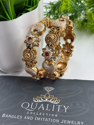 Floral Pearl-Finish Kundan Bangles
