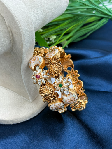 Floral Pearl-Finish Kundan Bangles