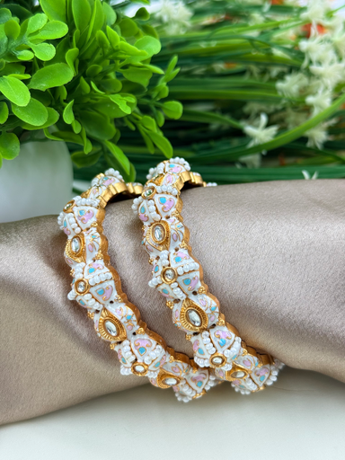 Bangles with  Pearl and Kundan Work Bangles with Lotus Design