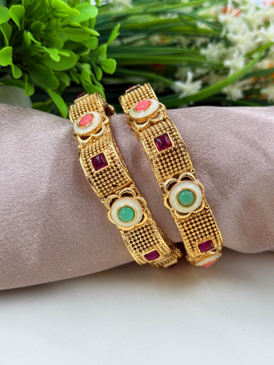 Elegant Bangles with Mint Green And Peach Work 