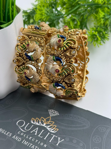 Peacock Design Antique Gold Kada Set