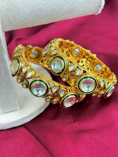 Heavy Kundan With Green Touch Bangles 