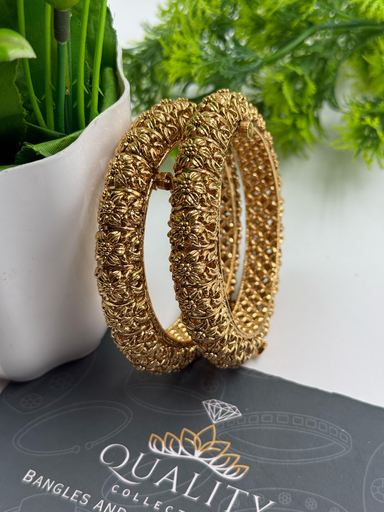 Textured Floral Gold Bangles