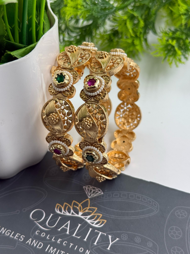 Classic Cutwork Bangles with Multicolor Stone Detailing
