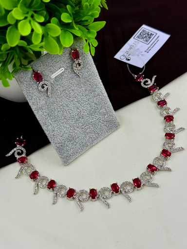 Elegant Slim Silver AD Necklace Set 