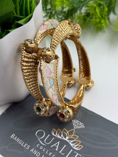 Pastel Meenakari Designer Kada with Floral Endcaps