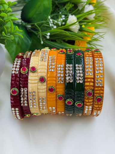 Classic Rajwadi Bangles Adorned with Crystal Detailing
