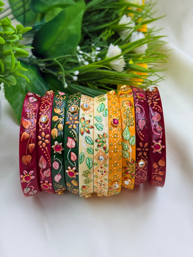 Elegant Rajwadi Bangles with Floral Ambose Paint  Work