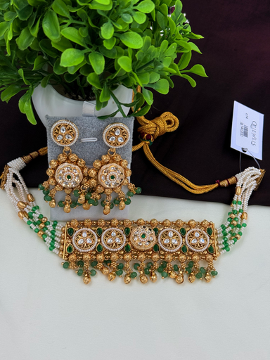 Royal Copper Chokar set with Green Bids Touch 