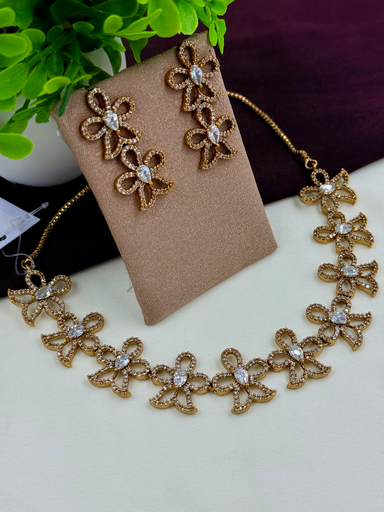 Floral Bow Design American Diamond Necklace Set – Trendy Victorian Jewellery 