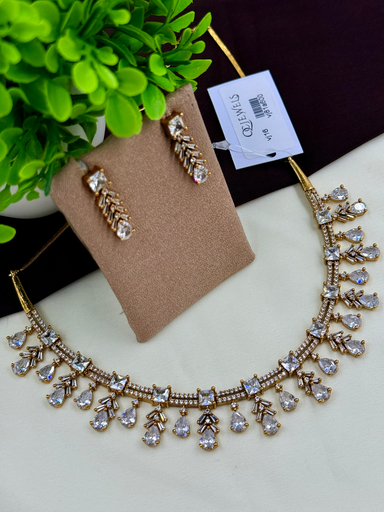 Clear AD Stone Teardrop Necklace Set