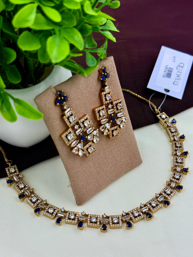 Navy Blue & Gold Victorian Necklace Set – Royal American Diamond Jewelry 