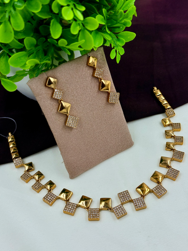 Modern Geometric AD Stone Necklace Set