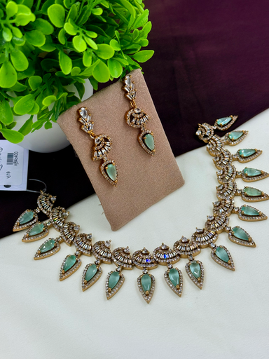 Elegant Mint Green AD Stone Necklace Set