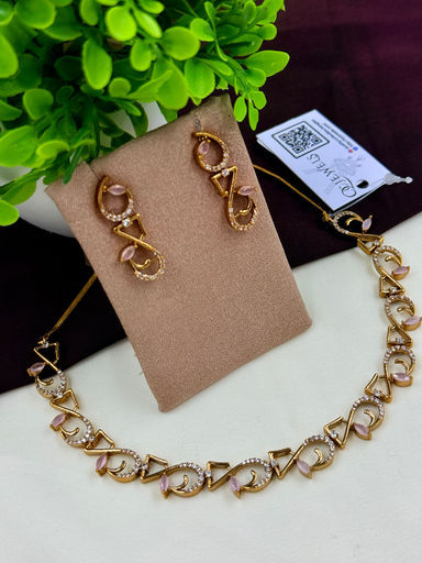 Pink AD Stone Abstract Necklace Set