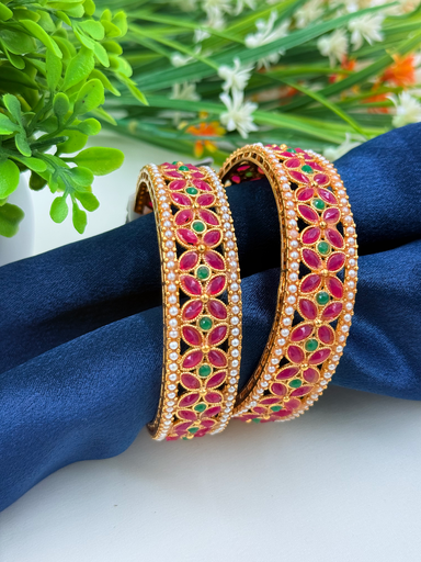 Rani Floral Work with Green Stones Bangles 