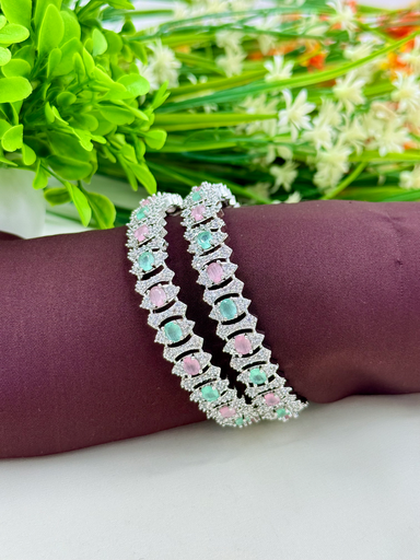 Elegant Mint And Pink AD Bangles 