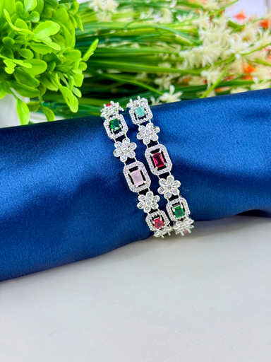 Floral Multicoloured AD Bangles 