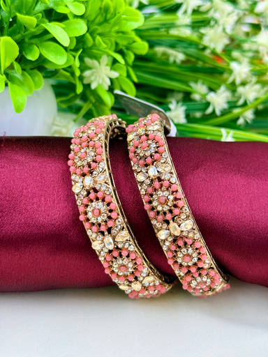 Pink coloured pearls Partywear Bangles 