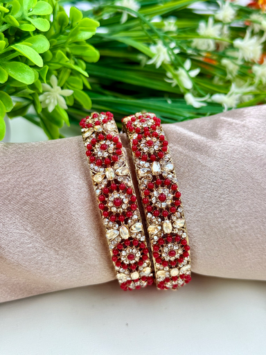 Red Coloured pearls Partywear Bangles 